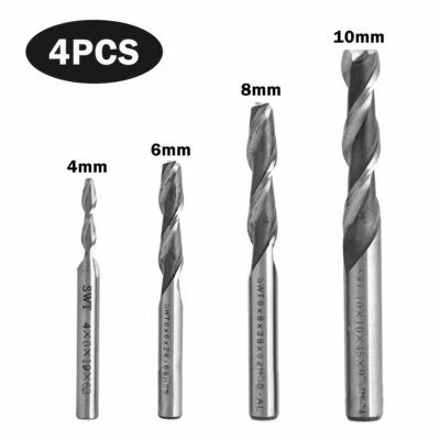 4stk 4/6/8/10mm Extra Lange Fräser 2 Flöte HSS CNC Bit Schaftfräser Metall Holz - Bild 1 von 4