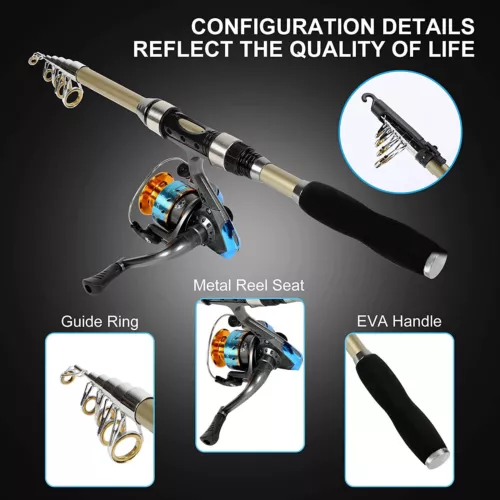 1.8M Telescopic Fishing Rod and Reel Combo Carbon Fiber Fishing Rod Kit w/ Lures - Picture 6 of 10