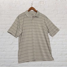 PGA Tour Mens Large Tan Striped Short Sleeve Golf Polo Shirt Polyester Mesh L/G