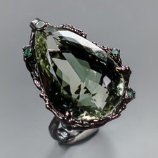 Jewellery 32 ct Natural Green Amethyst Ring 925 Sterling Silver Size 8 /R435359