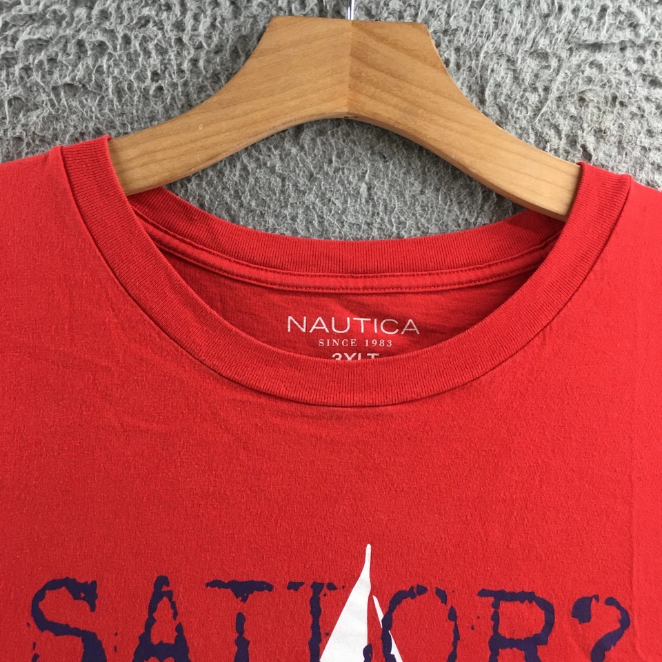 Camisetas Nautica Para Hombre 3XLT Rojo Algodón Pullover Manga Corta Cuello Redondo Informal Foto 3 de 4
