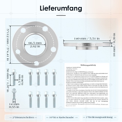 Distanzscheiben 2x10mm 5x112 Ø66.5 Für Audi A4 A5 A6 4G A7 + Radschrauben - Bild 5 von 20