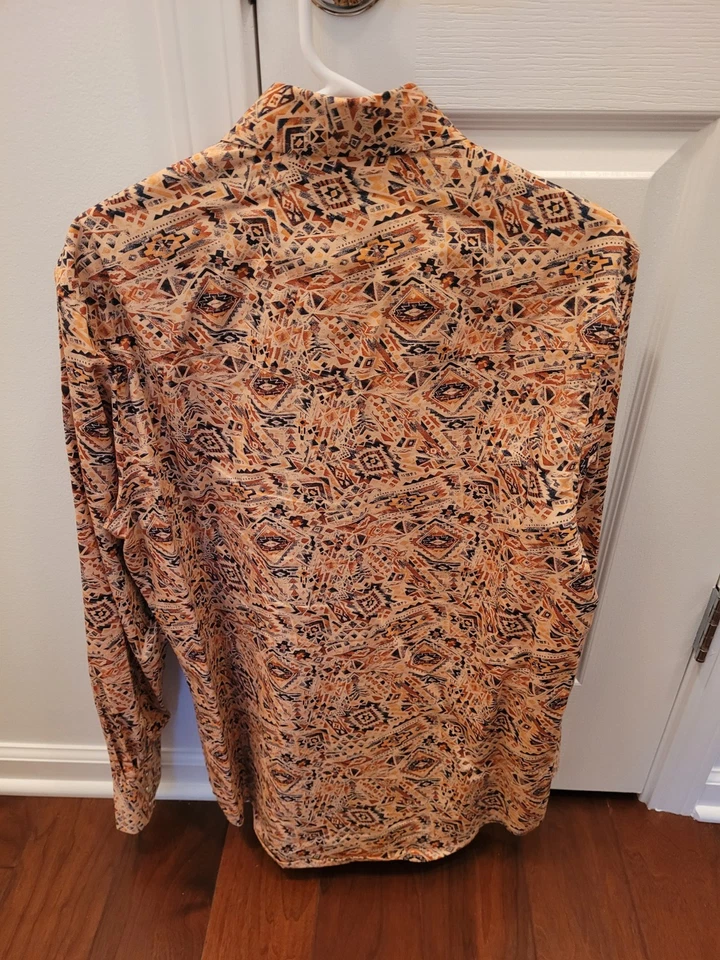 Wrangler Checotah Aztec Print Western Rodeo Shirt Pearl Snap, Men's Size Medium - Image 4 of 4