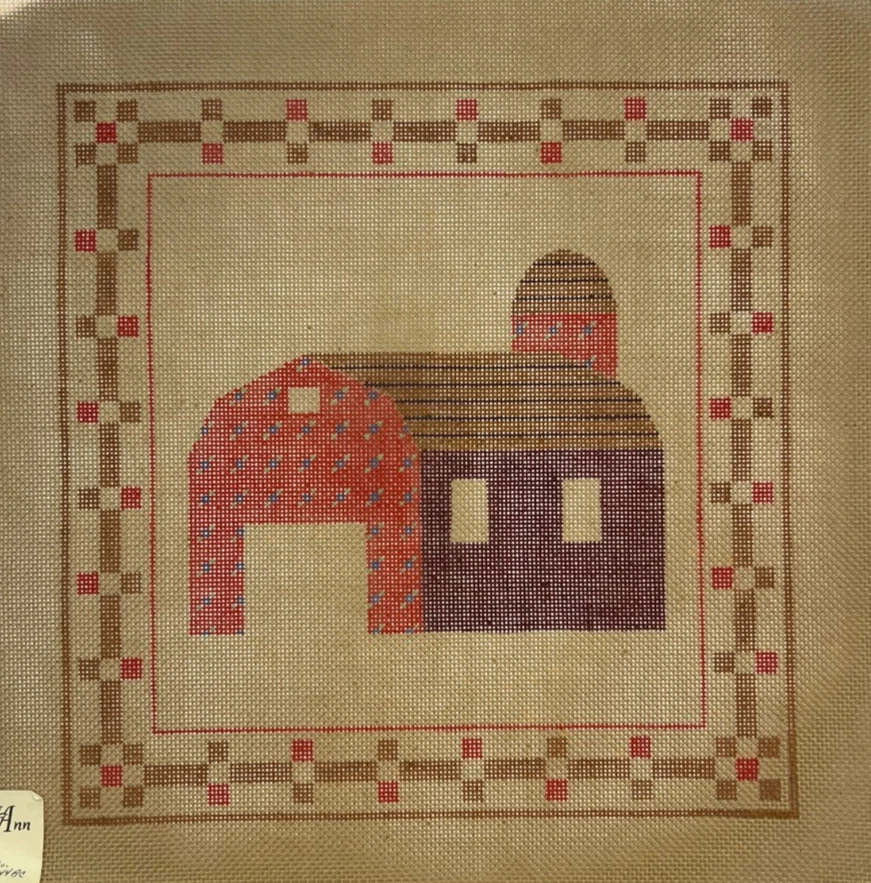 RED & BROWN BARN - HANDPAINTED NEEDLEPOINT CANVAS BY ANN - VINTAGE - Image 2 of 4