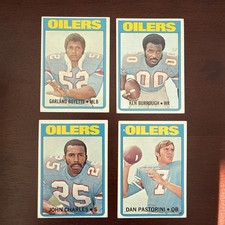 1972 Topps Houston Oilers Vintage 4-Card Lot feat. Dan Pastorini QB #156