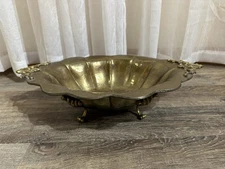 Brass Centerpiece Bowl 17x11x4” Natural Patina Footed Decorative Ornate Mcm
