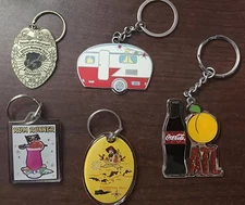 X 5 Vintage Keychain Lot Camper, Coke Collectable Plus More