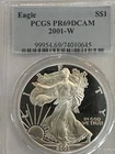 2001-W American Silver Eagle Dollar PR69DCAM PCGS Proof 69 Deep Cameo
