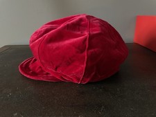 Ladies Vintage 1970s Red Cotton Velvet Baker Boy Hat Small Marida London England