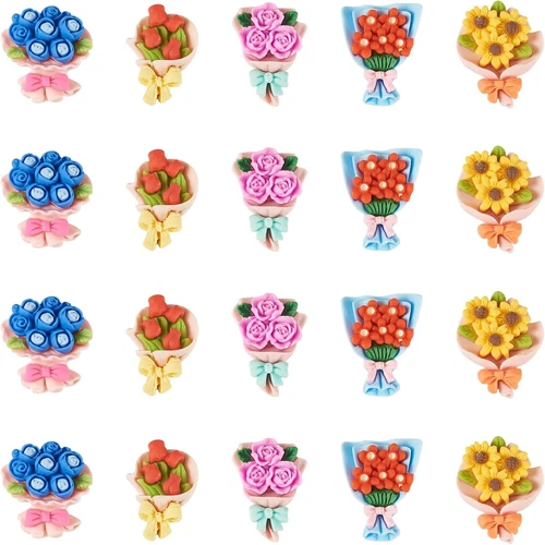 20Pcs Mini Resin Flowers Cabochon Opaque Resin Bouquet Cabochon Spring Floral Ch image 8