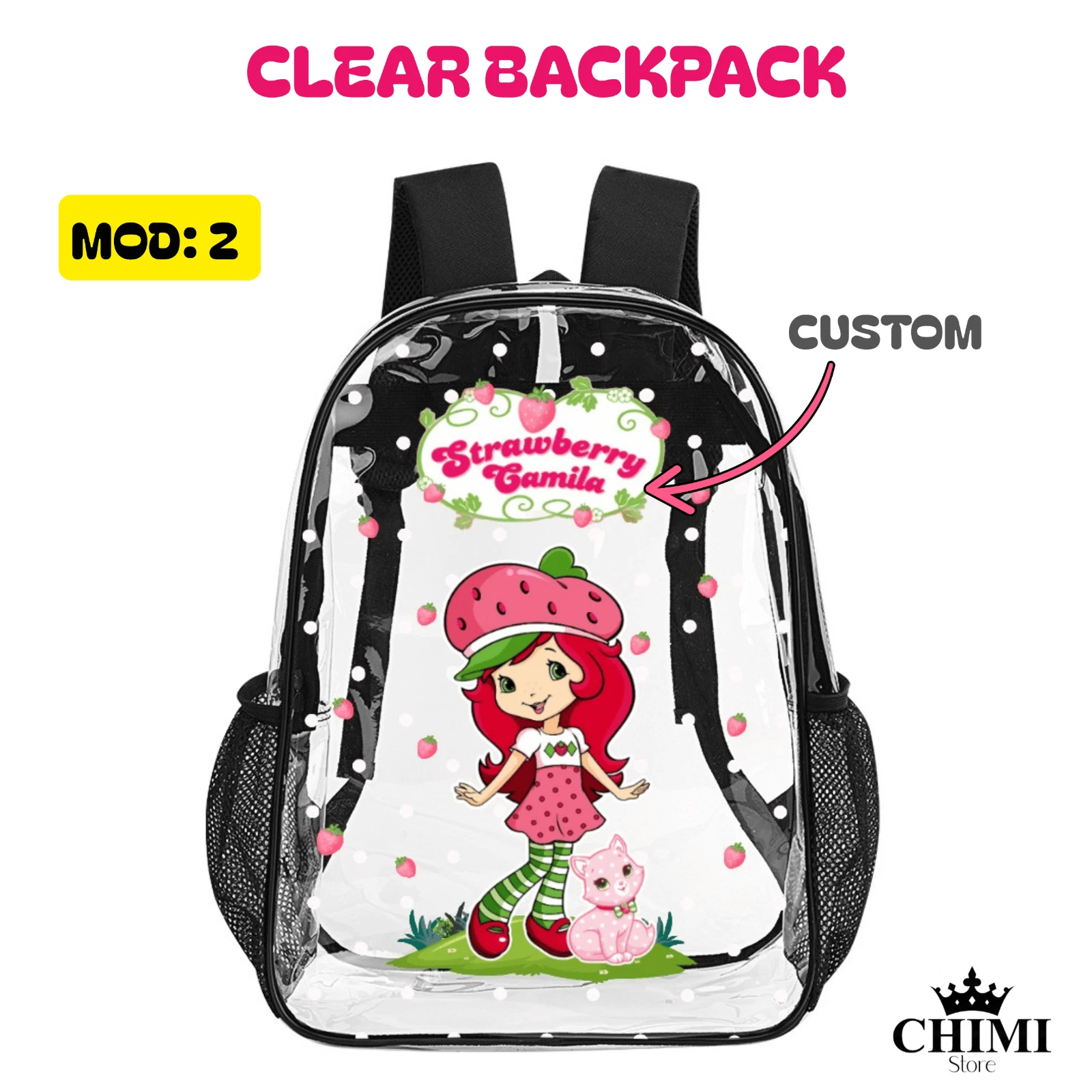 Custom Clear Backpack Strawberry Shortcake with Name – Kids School Bag