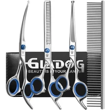 Professional 5 in 1 Dog Grooming Scissors Set with Safety Round Tips, Sharp a...