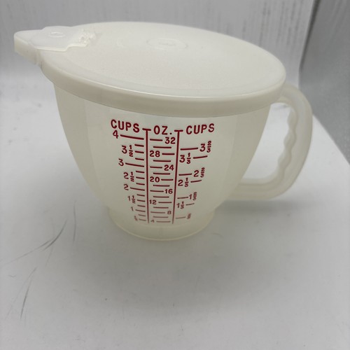 Vintage Tupperware 4 Cup 1 Liter Measuring Pitcher Red / Blue 1288-6 w/ Lid - Picture 2 of 8