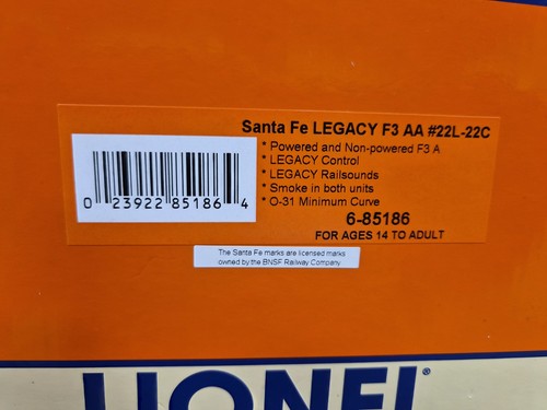 Lionel 6-85186 Santa Fe LEGACY F3 AA #22L-22C - New in Box - Bild 3 von 5