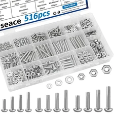 516Pcs Nuts and Bolts Assortment Kit 21-Sizes M3/M4/M5/M6 Nut Bolt Washer Assort