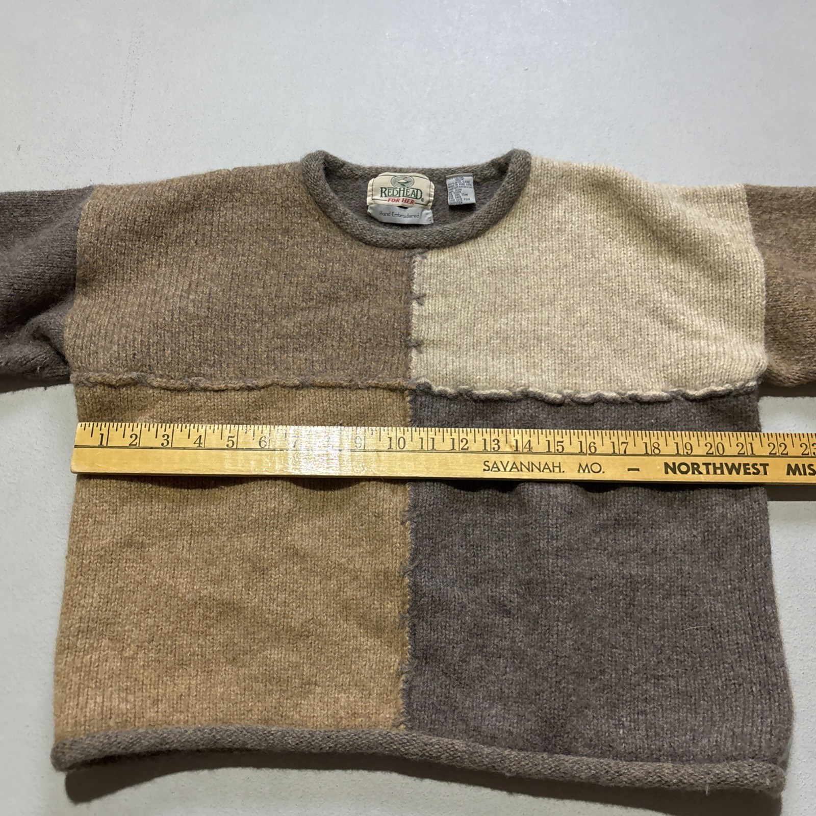 Vintage RedHead For Her Patchwork Wool Sweater Ha… - image 4