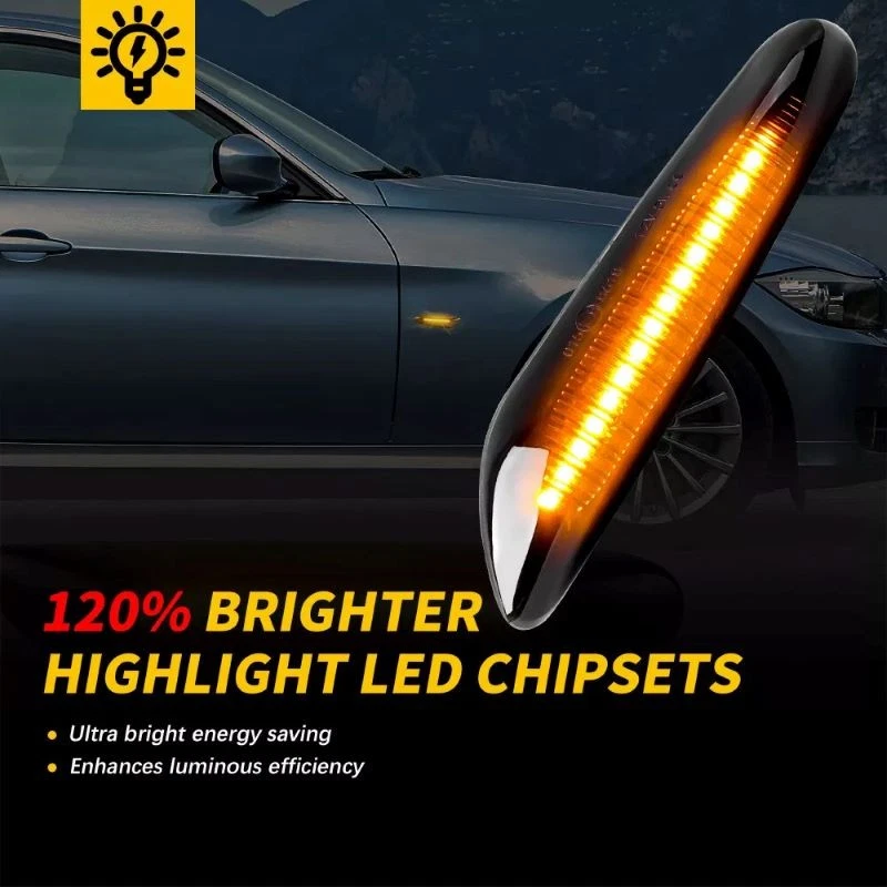 2PC For BMW 328i Smoked LED Fender Side Marker Light Sequential Turn Signal Lamp Foto 4 de 4