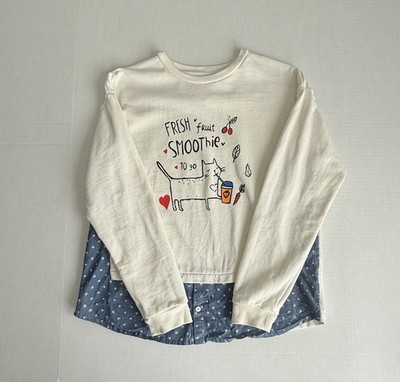 Hush Puppies Girls White Cat Design Casual Long Sleeve Cotton Sweatshirt Size L