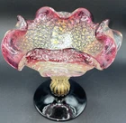 Vintage Rare Murano Gold Aventurine Art Glass Pedestal Compote Bowl 6” Stunning