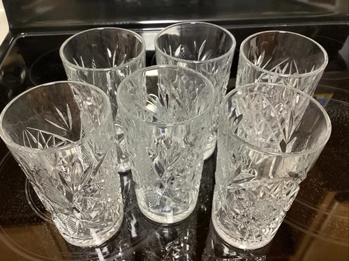 Vintage Set of 6 Libbey USA Hobstar Highball Glasses Star Pattern 16 oz - Heavy