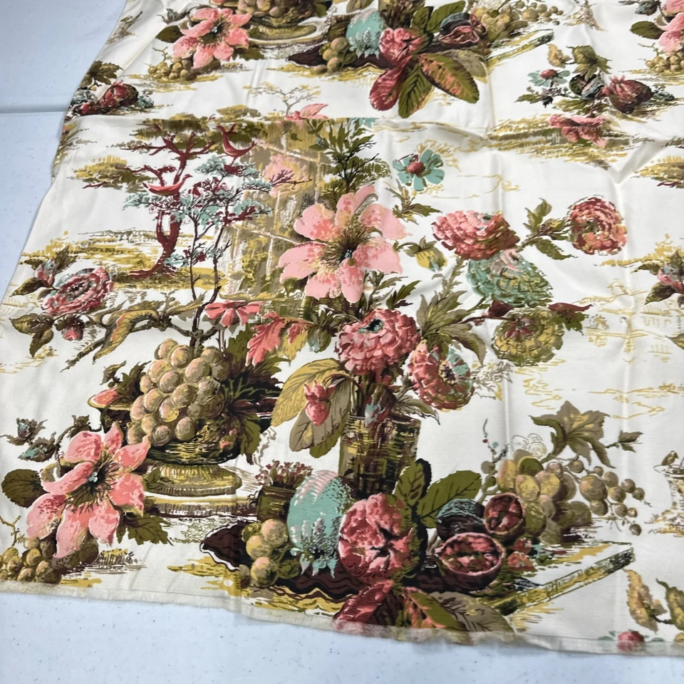 vintage quilting fabric pink green toile fruit floral cotton 35x35 1 yards - Image 3 of 4