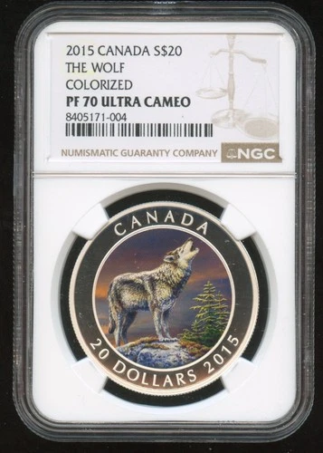 Rare Silver OZ 2015 Canada $20 Wolf Colorized PF67 Ultra Cameo NGC .999