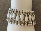 Reinad Milk Glass Rhinestone Silver Tone Bracelet Vintage 7”