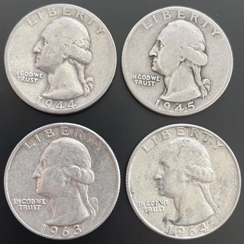 Lot of 4 Silver Washington Quarters - 90% Silver - FREE SHIPPING