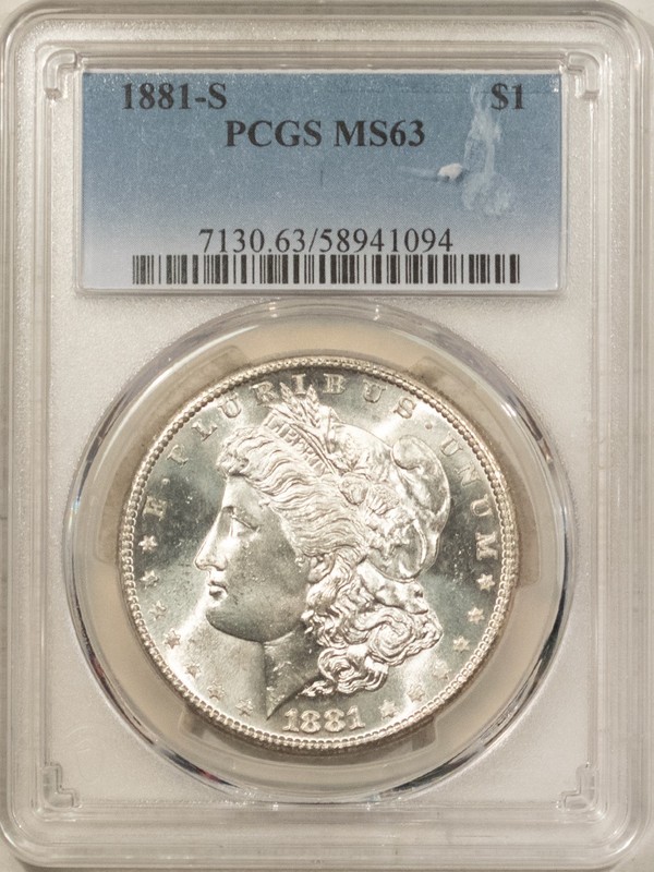 1881-S $1 MORGAN DOLLAR - PCGS MS-63 BLAST WHITE & NICE!