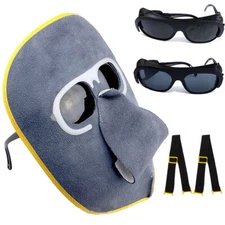 Portable Front Protected Leather Lens Glasses Welder Welding Hood Helmet Mask J