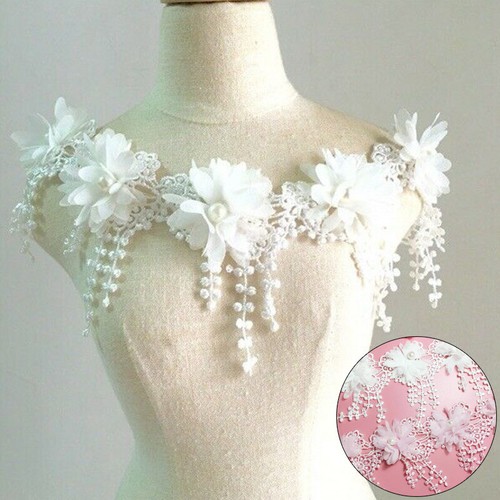 1 Yard DIY Dress Lace Trim 3D Flowers Beaded Gown Applique Ivory Embroidered - Picture 9 of 12