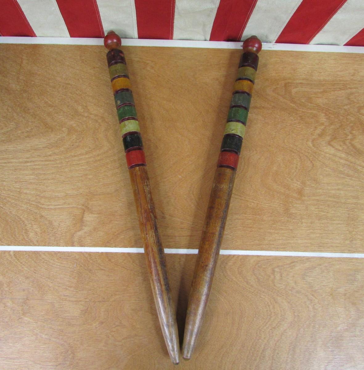Vintage 1920s Wood Color Banded Croquet Stakes Antique Game Posts 22
