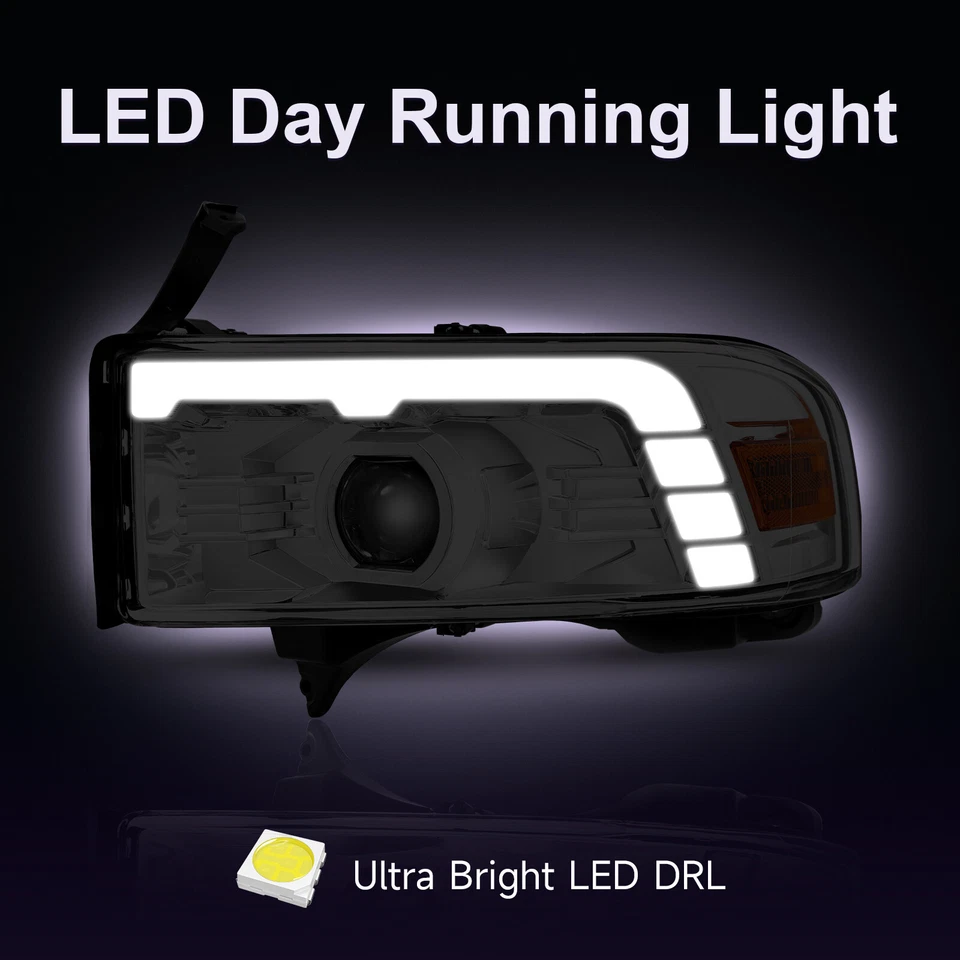 LED Projector DRL Headlight For 1994-2002 Dodge Ram 1500 Ram 2500 Ram 3500 W/SEQ Foto 3 de 4