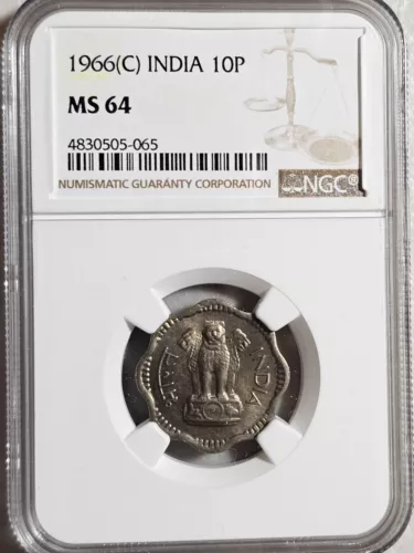 India 10 Paise 1966C NGC MS 64
