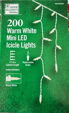 Home Accents Holiday 200 Ct Lights Warm White Mini LED Icicle Light Set 17.5 Ft