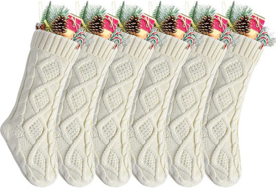Christmas Stockings Bulk 20 Inch Ivory Knit Xmas Stockings for Family Christmas 