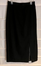 Sag Harbor Black Polyester Rayon Blend Fully Lined Front Slit Skirt Size 12 EC 