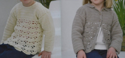 (151) Häkelanleitung zum Basteln - DK Mädchen Pullover & Kragen Cardigan 22'' - 28''