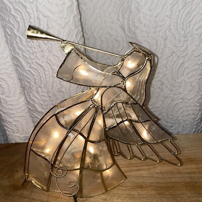 GE Capiz Shell Angel Christmas Tree Topper Gold 16 Lights Up