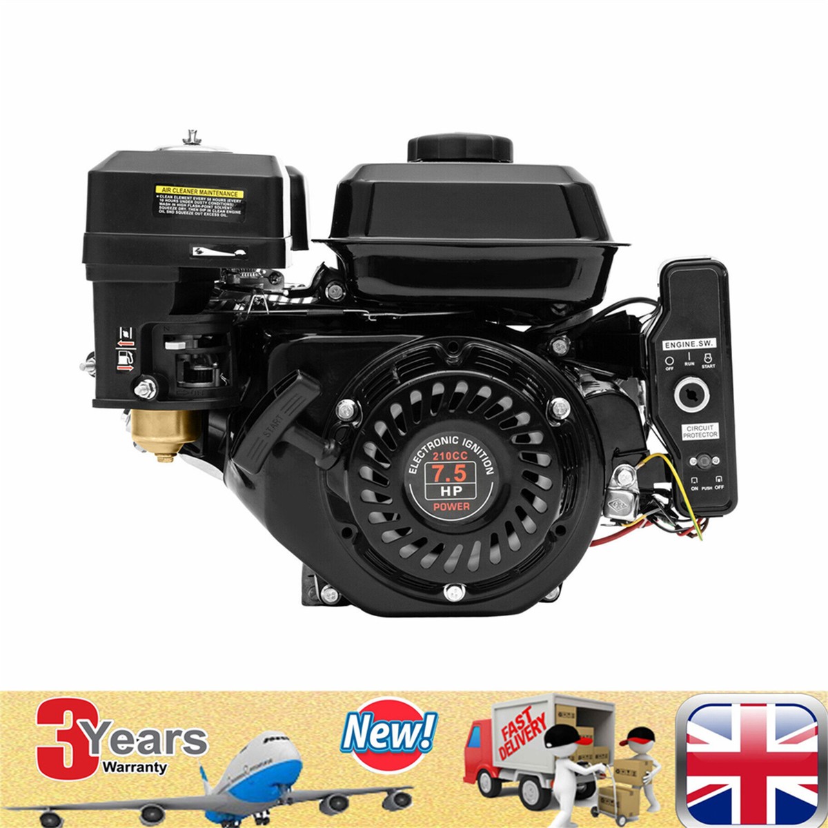 7.5HP 212cc Gas Engine - Horizontal Shaft 4-Stroke Motor For Go Karts, Lawn Mowers, Pumps