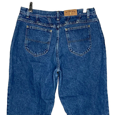 Denim Riders women 100% cotton high rise mom jeans 16 x 26.5 stone wash straight
