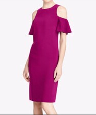 Lauren Ralph Lauren Cold Shoulder Flutter Sleeve Crepe Sheath Dress Cocktail 4