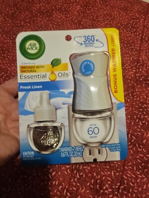 Plug in Scented Oil Starter Kit Warmer + 1 Refill Fresh Linen Air Freshener E...