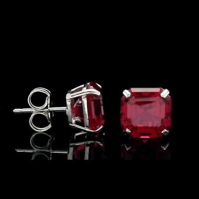 3 kt Kissenschliff Lab Created roter Rubin 4 Krappen Solitär Ohrstecker 925 Silber