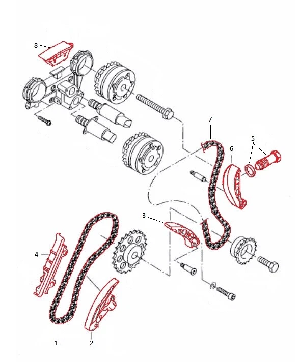 8 teiliger Steuerkettensatz Audi VW 3,2 3,6 R32 R36 FSI AXZ BUB BWS BFH BDB BDE - Bild 2 von 4