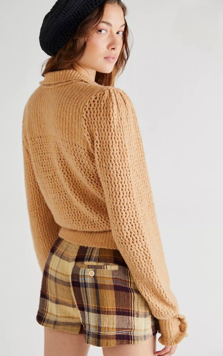 FREE PEOPLE Care FP Snowdrift Pullover in Camel Heather SIZE M