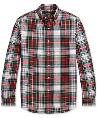 $125 Polo Ralph Lauren Mens Classic-Fit Plaid Oxford Shirt, White