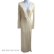 ALICE + OLIVIA | V-Neck Midi Fitted Wrap Style Slit Dress