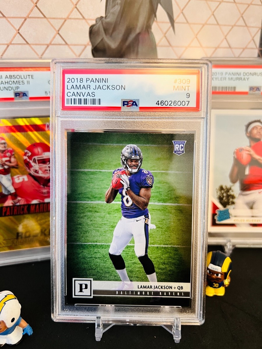 lamar jackson graded rookie card LAMAR JACKSON 2018 PANINI CANVAS #309 PSA 9 ROOKIE GRADED CARD RC