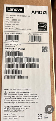 Lenovo IdeaPad 1 15.6'' (256GB SSD AMD Ryzen 3 7320U 2.4GHz 8GB RAM) Laptop...